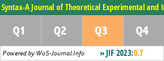 Syntax-A Journal of Theoretical Experimental and Interdisciplinary Research - WoS Journal Info