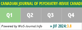 CANADIAN JOURNAL OF PSYCHIATRY-REVUE CANADIENNE DE PSYCHIATRIE - WoS Journal Info
