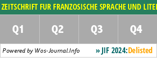 ZEITSCHRIFT FUR FRANZOSISCHE SPRACHE UND LITERATUR - WoS Journal Info